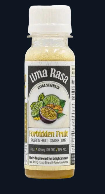 A bottle of Uma Rasa's Forbidden Fruit elixir