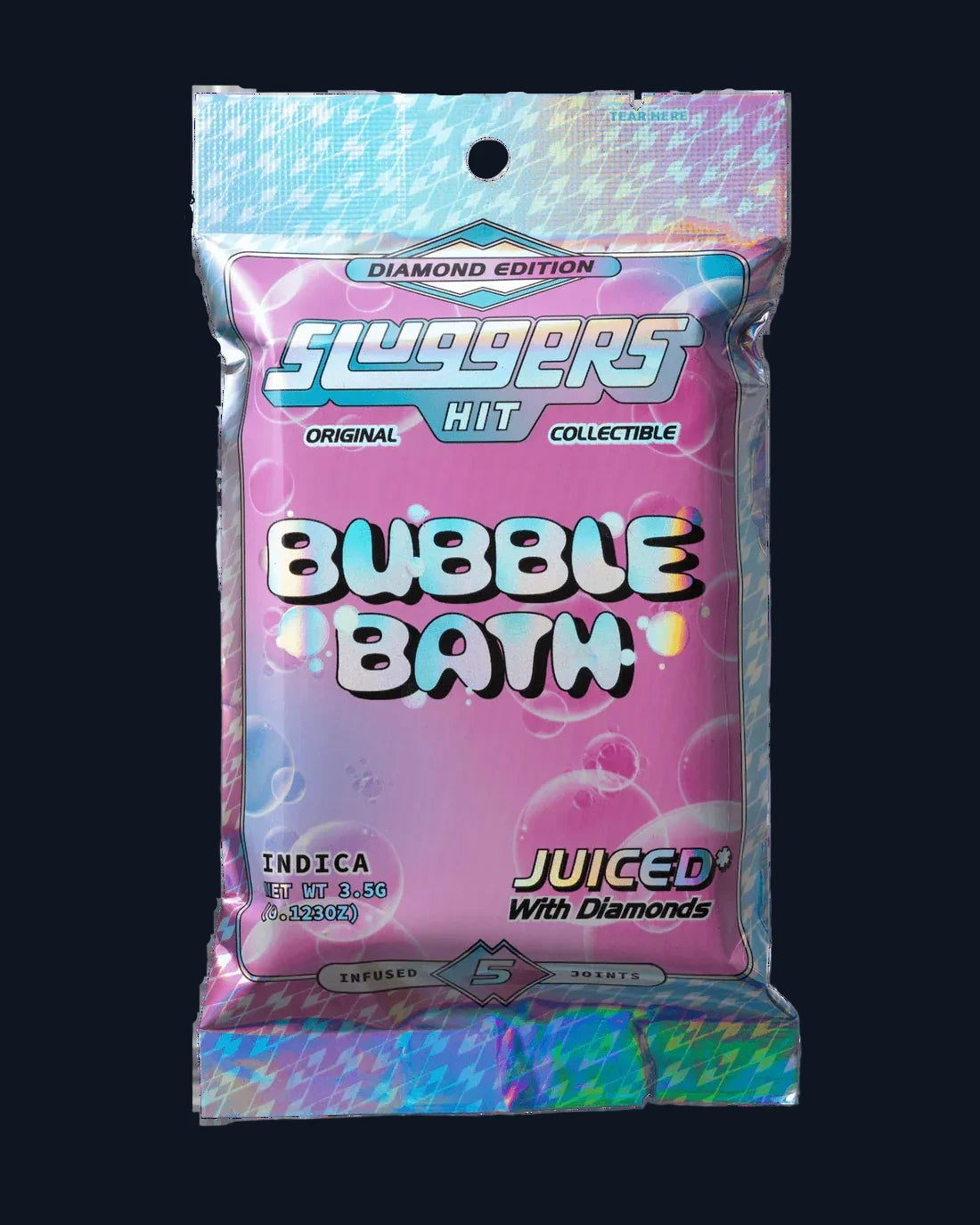 A package of Sluggers Bubble Bath pre-rolls juiced*with diamonds